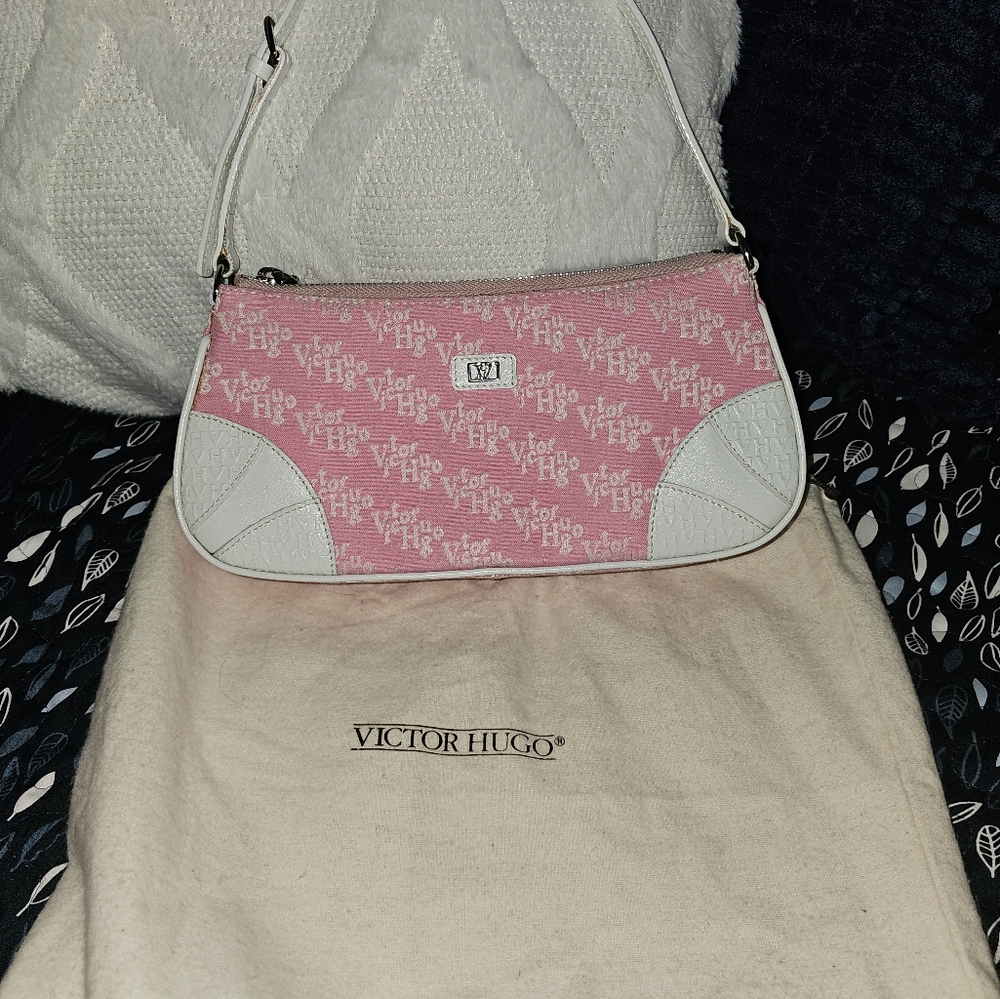 Pink and White Victor Hugo Vintage Women's Handbag Bag